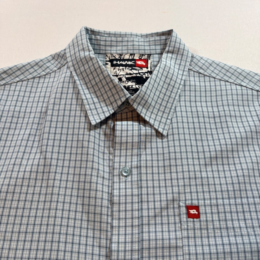Tony Hawk Button Down Shirt Mens Large Blue Plaid Modal Blend Short Sleeve Skate